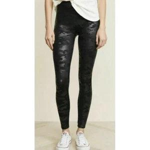 Spanx Faux Leather Matte Black Camo High Rise Leggings Shaping Full Length Sz S - Picture 1 of 7