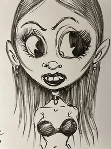 Femme Fatale Sexy Comics Style Horror Goth Original Art drawing By Frank Forte - Picture 1 of 2
