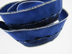 Wired Edge Ribbon - 3m x 25mm Blue Wired Ribbon with Silver Lurex Edge 44111 - Picture 1 of 8