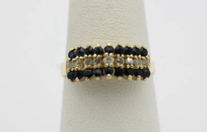 14k Yellow Gold YG Classic Tiered Simulated Sapphire & Diamond Ring Sz 7 GG865 - Picture 1 of 4