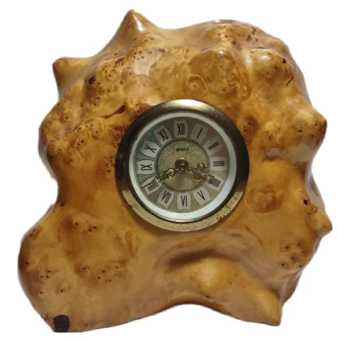 Vintage German Made Clock in Earles Burls of Palmer Alaska Wood Cover