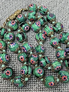 Vintage Venetian Art Glass Murano Millefiori Beaded Necklace Colorful Beads 16" - Picture 1 of 4