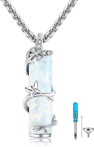Butterfly Urn Necklaces for Ashes Opal Sterling Silver Jewelry Gifts for Women - Picture 1 of 5