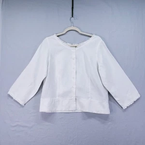 Camicia blusa Eddie Bauer tinta unita bianca 100% lino con bottoni preppy taglia large - Foto 1 di 15