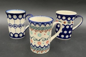 Polish Pottery Coffee Mug Lot Of 3 Ceramica Bona Boleslawiec Hand Made In Poland - Picture 1 of 8
