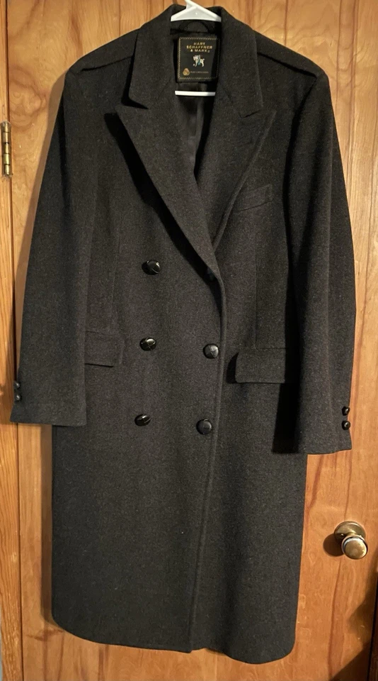 VTG HART SCHAFFNER & MARX MENS 40 GRAY DOUBLE BREASTED VIRGIN WOOL TRENCH COAT - Image 1 of 4