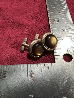 Gemelos vintage Swank dorado con piedras preciosas de imitación bronce/ámbar. Foto 1 de 3