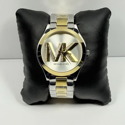 Michael Kors Slim Runway MK4735 Two Tone MK Logo Dial Crystals Women’s Watch - Image 1 of 4