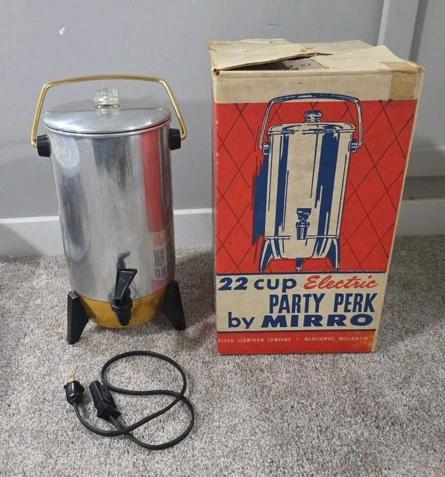 Dispensador de bebidas percolador de café eléctrico vintage Mirro Party Perk 22 tazas Foto 1 de 4