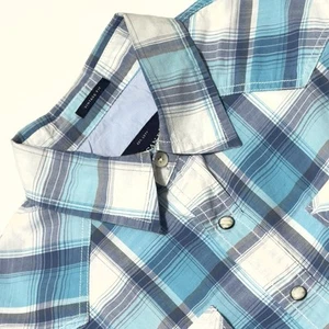 American Eagle Outfitters blau weiß kariert Perlen Druckknopf Western M Hemd TOP - Bild 1 von 12