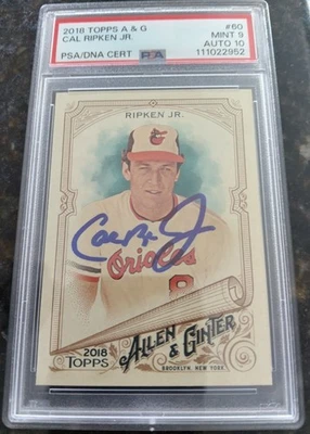 2018 Topps Allen & Ginter Cal Ripken Jr Orioles HOF PSA 9 PSA/DNA 10 AUTO - Image 1 of 2