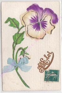 Cpa Gaufree Embossed Saint Eloi White Violet Flower Blue Ribbon Glitter - Picture 1 of 2