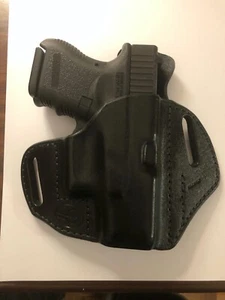 Black Leather OWB Pancake Open Top Gun Holster(Right Handed) fits 9MM NEW - Picture 1 of 4