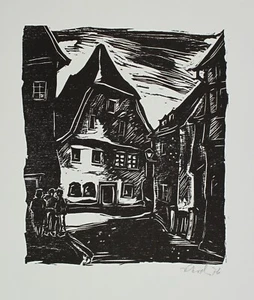Rudolf Koch (1902 - 1985) signierter Holzschnitt ALTSTADT 1976 - Bild 1 von 2