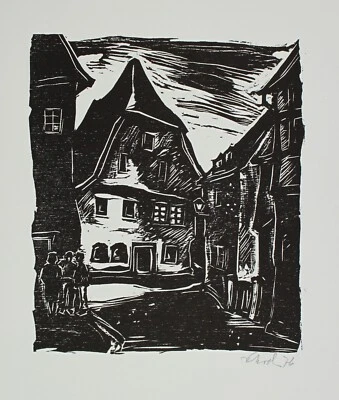 Rudolf Koch (1902 - 1985) signierter Holzschnitt ALTSTADT 1976 - Bild 1 von 2