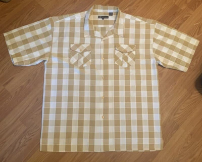 Montique Men's Gold & White Plaid Polyester Leisure Shirt 3XL - Image 1 of 4