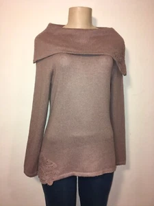 Soft Surroundings Sweater w/Cashmere Mauve Crochet Lace Trimmed S EUC - Picture 1 of 7