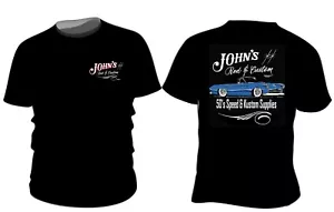 John's Rod & Custom Thunderbird T-Shirt Size Large Black Moon Hot Rod Kustom - Picture 1 of 1