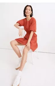 NWT Madewell Seersucker Puff-Sleeve Cutout Orange Mini Dress 2XL NF870 Vacation - Picture 1 of 12