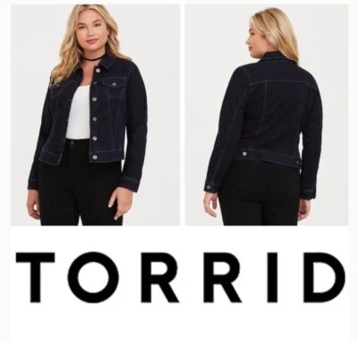 Nueva chaqueta de camionero de jean de lavado oscuro Torrid talla grande 3X Foto 1 de 4