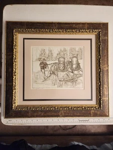 'New England Winter' Radierung von R. Viana, Pferdeteam sammelt den Ahornsirup - Bild 1 von 6