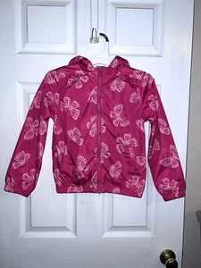 GYMBOREE Girls Pink Butterfly Hooded Full Zipper Windbreakder Jacket Size M 7-8 - Picture 1 of 14