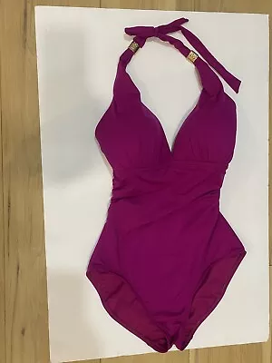 Ralph Lauren Beach Club Solids Shirred Slimming One Piece Swimsuit Sz 10 Pink - Image 1 of 4