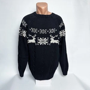 Lands’ End Pullover Herren L Norweger Stil Schwarz Weiß Baumwolle Winter Strick - Bild 1 von 7