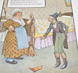 Vtg Man Wife Money Fight 1910s Mother Goose Print Wall Art 9x12" - Picture 1 of 14