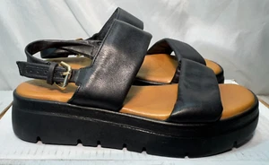 Moda in Pelle Leather Sandals UK 6 / 39 Netty Black Flatform Buckle Ankle Strap - Picture 1 of 13