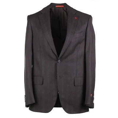 Isaia 'Sanita' Dark Brown Woven Stripe Super 140s Wool Suit Slim 40R (Eu 50) - Image 1 of 4