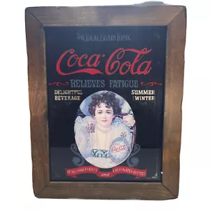 Coca Cola Glasschild (THE IDEAL BRAIN TONIC) Holzrahmen - Vintage Style - Bild 1 von 6