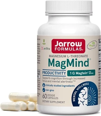 New Jarrow Formulas Vegan MagMind, Productivity, 60 Veggie Capsules Exp 01/2026+ - Image 1 of 4