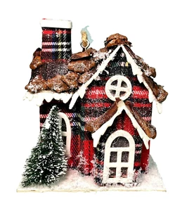 4" Holiday Lane LED Weihnachtsschmuck Berghütte beleuchtet kariert - Bild 1 von 6