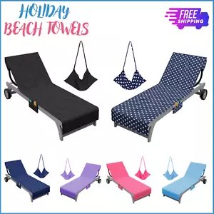 Vinsani Sun Lounger Beach Towel Carry Pockets Compact Soft Microfibre Quick Dry - Picture 1 of 70
