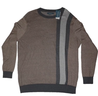Perry Ellis Mens Knit Sweater TALL 2XLT Gold Charcoal Gray Striped NWT - Image 1 of 3