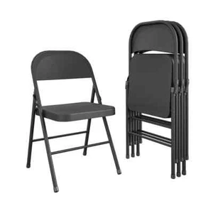 All-Steel Metal Folding Chair,Full-Size,Double Braced,Black,4-Pack - Picture 1 of 5