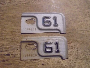 SET OF TWO 1961 Michigan License Plate Tabs GOOD USED CONDITION - Picture 1 of 3