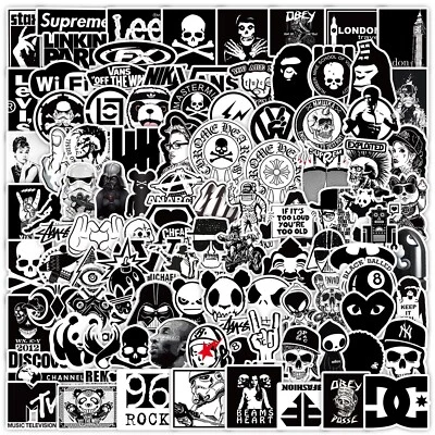 100 Pc Black And White Random Cool Vinyl Decal Graffiti Sticker Skate Laptop NEW - Image 1 of 4