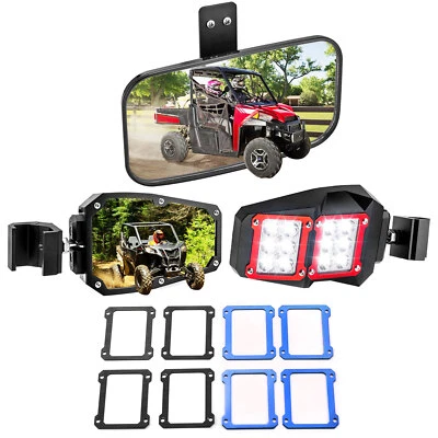 Side Mirrors w/Spot Light & Center Mirror For Polaris Ranger SP 570/XP 1000 Crew - Imagem 1 de 4