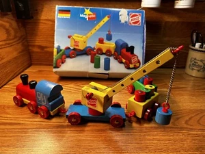 Vintage Heros Magnetic Train + Crane Wooden Block Toys Germany Made No22462 - Picture 1 of 6