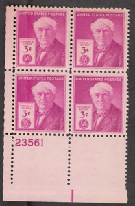 US. 945. 3c. Thomas A. Edison (1847-1931) Inventor. PB4 #23561 LL. MNH. 1947 - Picture 1 of 2