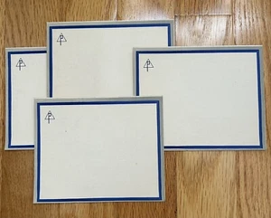 Vintage 4 Unused Note Cards Art Deco P Blue Stripe Paper 5”x4” Watermark - Picture 1 of 12
