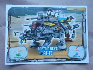 NEW LEGO STAR WARS SERIES 1 TRADING CARD 211 CAPTAIN REXS AT-TE BUY 3 GET 1 FREE - Foto 1 di 3