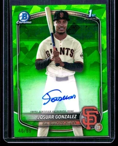 Bowman 2025 cromo zafiro Josuar Gonzalez verde automático/99 SF Giants CPSA-JG - Imagen 1 de 2