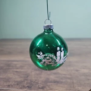 Vintage SHINY BRITE Stenciled Holly & Candles Pattern Christmas Ornament  2.25" - Picture 1 of 4