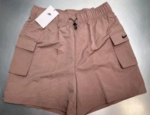 New Nike Woven Nylon High Rise Shorts Womens SMALL Loose Fit Cargo Mauve - Picture 1 of 15