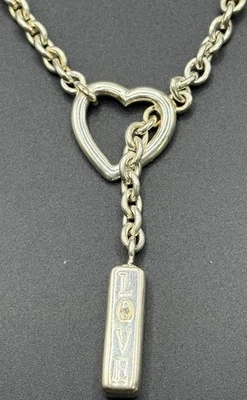 18" Sterling Silver Heart Fixed Lariat Necklace “Always Love” 42 Grams X28 - Image 1 of 4