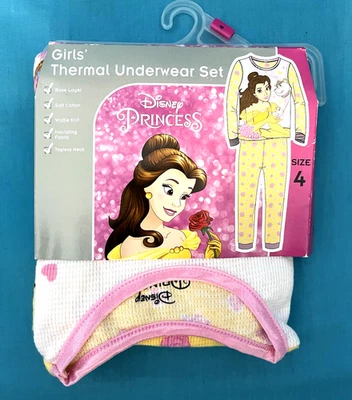 Nuevo en Paquete Niñas ~ Ropa Interior Térmica Disney Princess Belle ~ Talla 4 Pijama Long Johns Foto 1 de 4