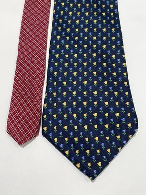"Corbata Tommy Hilfiger 100 % seda clásica 57"" azul marino floral roja a cuadros corbata para hombre" Foto 1 de 4